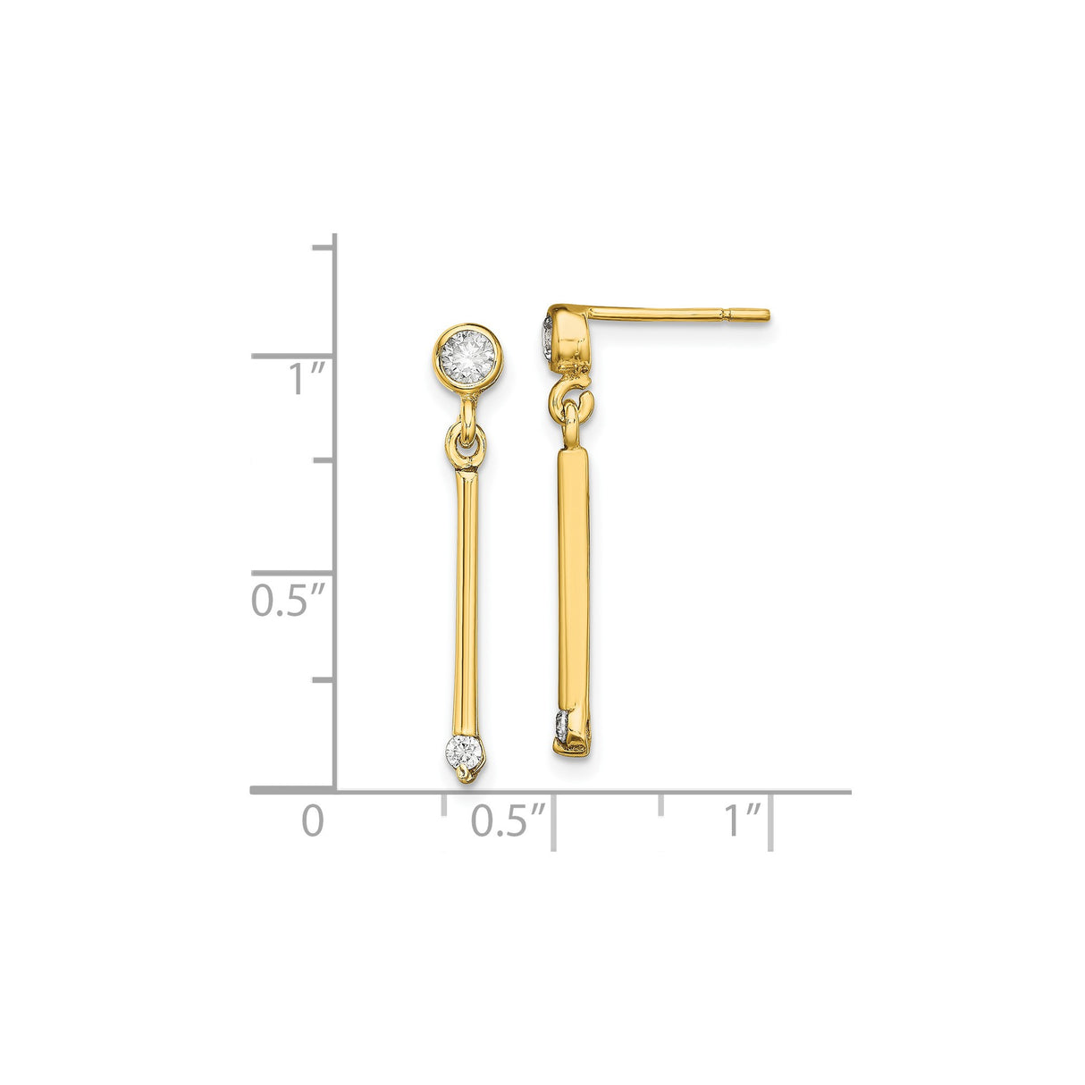 Sterling Silver Dangle Earrings with Cubic Zirconia, Vertical Bar Minimalist Style for Women