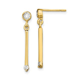 Sterling Silver Dangle Earrings with Cubic Zirconia, Vertical Bar Minimalist Style for Women