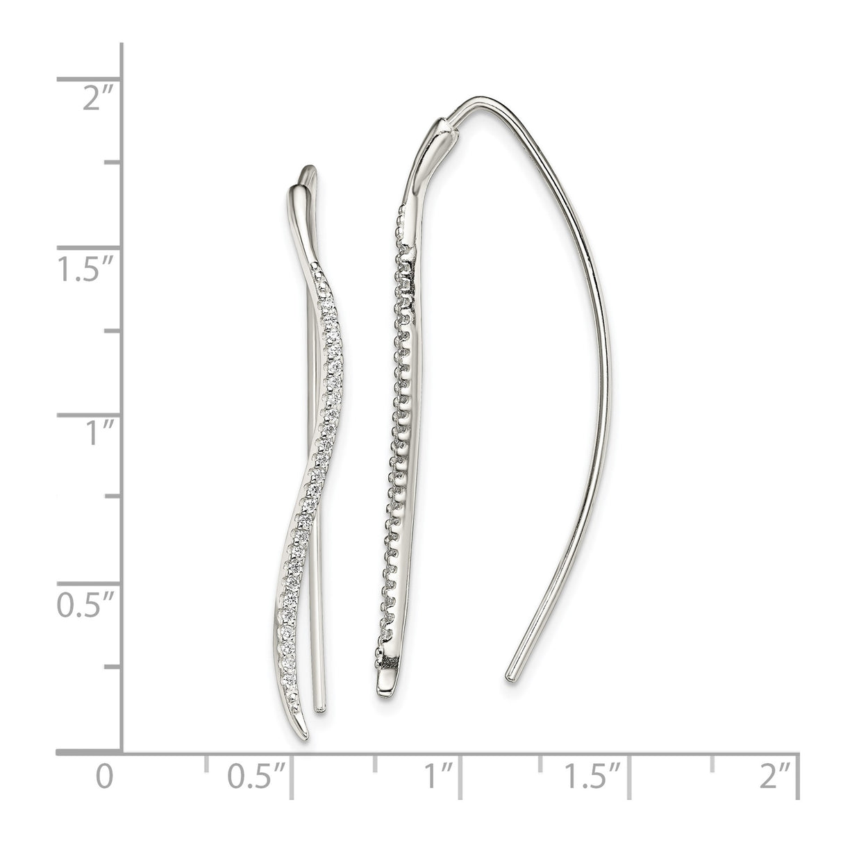 Sterling Silver Threader Earrings with Cubic Zirconia, Curved Bar Minimalist Design