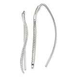 Sterling Silver Threader Earrings with Cubic Zirconia, Curved Bar Minimalist Design
