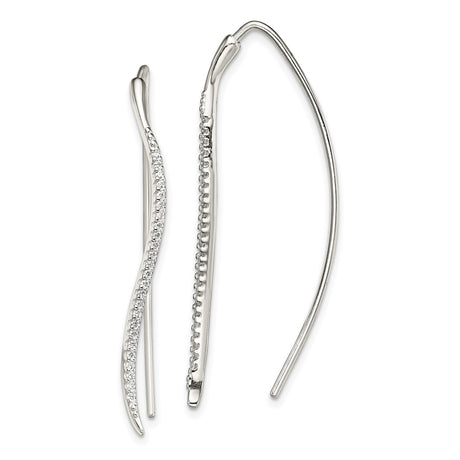 Sterling Silver Threader Earrings with Cubic Zirconia, Curved Bar Minimalist Design