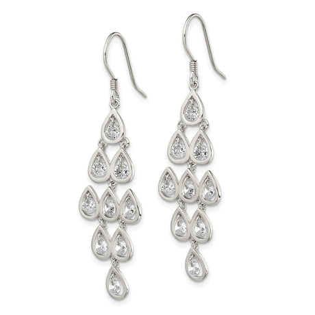 Sterling Silver Chandelier Dangle Earrings with Teardrop Cubic Zirconia Stones, Formal Jewelry for Women
