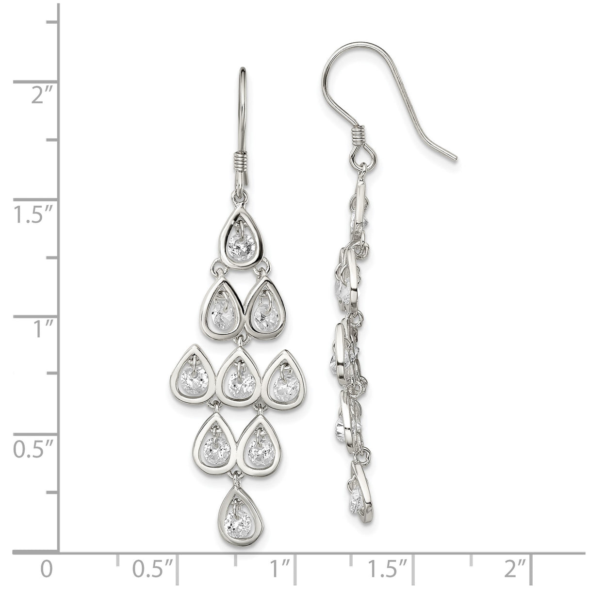 Sterling Silver Chandelier Dangle Earrings with Teardrop Cubic Zirconia Stones, Formal Jewelry for Women