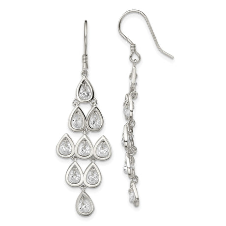 Sterling Silver Chandelier Dangle Earrings with Teardrop Cubic Zirconia Stones, Formal Jewelry for Women