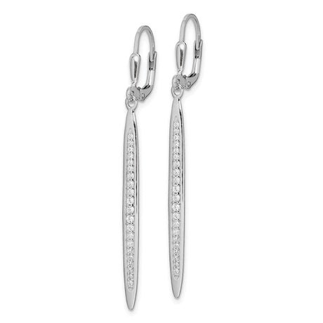 Sterling Silver Drop Earrings with Cubic Zirconia, Tapered Bar Design, Leverback Closure