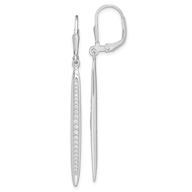 Sterling Silver Drop Earrings with Cubic Zirconia, Tapered Bar Design, Leverback Closure
