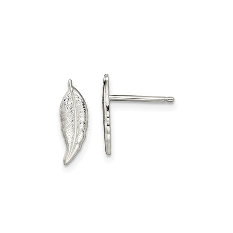 Sterling Silver Feather Stud Earrings, Delicate Leaf Design, Boho Minimalist Style for Women