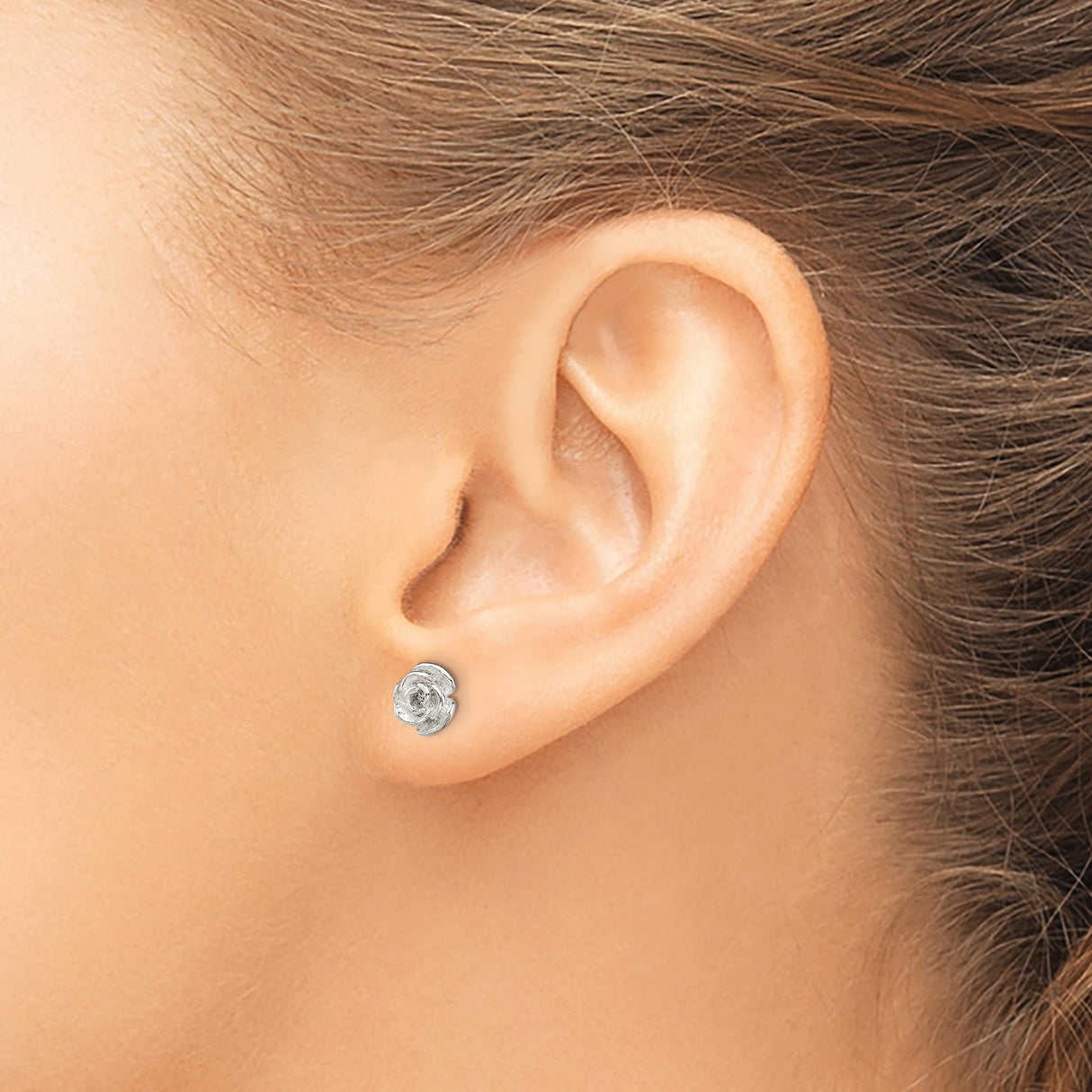Sterling Silver Rose Flower Stud Earrings, Three-Dimensional Bloom Design for Women