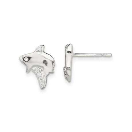 Sterling Silver Orca Whale Stud Earrings with Cubic Zirconia, Ocean Animal Theme
