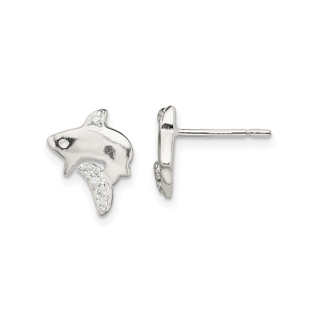 Sterling Silver Orca Whale Stud Earrings with Cubic Zirconia, Ocean Animal Theme