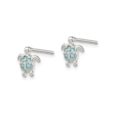 Sterling Silver Turtle Stud Earrings With Blue Gemstone
