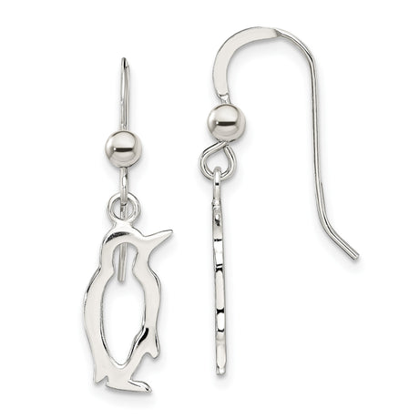 Sterling Silver Penguin Dangle Earrings with Whimsical Cutout Animal Design