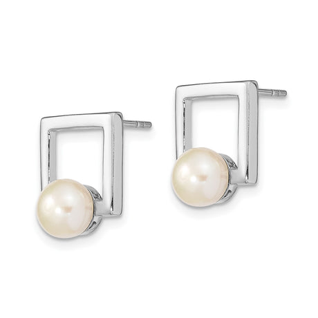 Sterling Silver Freshwater Pearl Stud Earrings Open Square