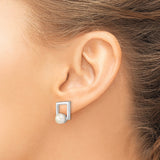 Sterling Silver Freshwater Pearl Stud Earrings Open Square