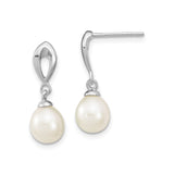 Sterling Silver Drop Earrings with White Freshwater Cultured Pearls, Modern Dangle Design for Women