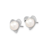 Sterling Silver Stud Earrings with Cultured Pearls, Heart Shaped Settings, Romantic Style