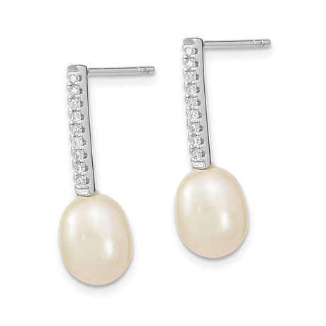 Sterling Silver Drop Earrings with Cultured Freshwater Pearls and Cubic Zirconia Accents