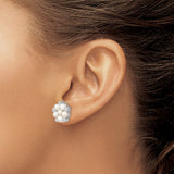 Sterling Silver Floral Cluster Stud Earrings with Round White Pearls and Cubic Zirconia