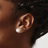 Sterling Silver Stud Earrings with White Cultured Pearls, Rope Bezel Setting, Button Design