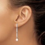 Sterling Silver Linear Drop Earrings with Freshwater Pearl and Cubic Zirconia Accents