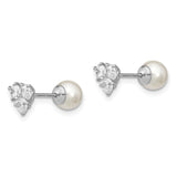 Sterling Silver Reversible Stud Earrings with White Pearl and Cubic Zirconia