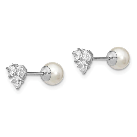 Sterling Silver Reversible Stud Earrings with White Pearl and Cubic Zirconia