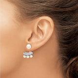 Sterling Silver Ear Jackets with Pearl Studs and Cubic Zirconia Accents for Women