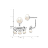 Sterling Silver Ear Jackets with Pearl Studs and Cubic Zirconia Accents for Women