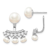 Sterling Silver Ear Jackets with Pearl Studs and Cubic Zirconia Accents for Women