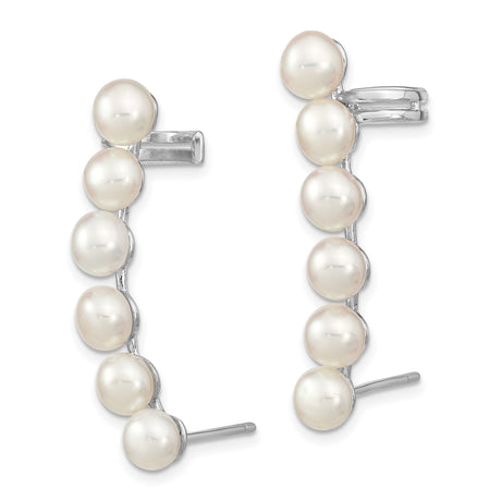 Sterling Silver Ear Climbers with Vertical Row of White Freshwater Cultured Pearls for Women