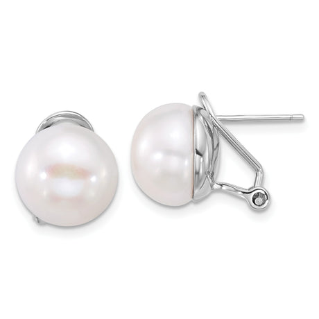 Sterling Silver Stud Earrings with Large White Cultured Pearls for Women, Elegant Formal Jewelry Featuring Round Freshwater Pearls, Minimalist Design and Refined Style for Wedding or Daily Wear
