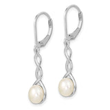 Sterling Silver Drop Earrings with Cultured Pearl, Infinity Design, Leverback Style
