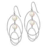Sterling Silver Dangle Earrings with White Freshwater Cultured Pearls, Triple Oval Hoop Design