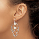 Sterling Silver Dangle Earrings with White Freshwater Cultured Pearls, Triple Oval Hoop Design