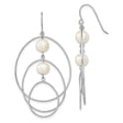 Sterling Silver Dangle Earrings with White Freshwater Cultured Pearls, Triple Oval Hoop Design