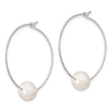 Sterling Silver Pearl Dangle Earrings with Textured Wire Hoops for Women