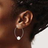 Sterling Silver Pearl Dangle Earrings with Textured Wire Hoops for Women