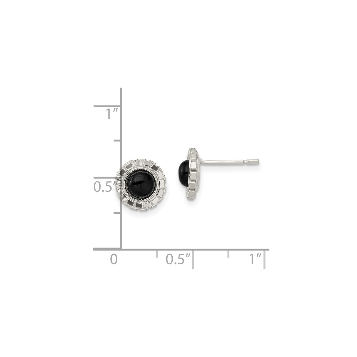 Sterling Silver Stud Earrings with Round Black Onyx, Geometric Bezel Setting, Modern Minimalist Design