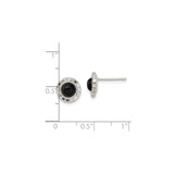 Sterling Silver Stud Earrings with Round Black Onyx, Geometric Bezel Setting, Modern Minimalist Design