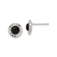 Sterling Silver Stud Earrings with Round Black Onyx, Geometric Bezel Setting, Modern Minimalist Design