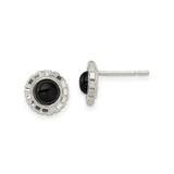 Sterling Silver Stud Earrings with Round Black Onyx, Geometric Bezel Setting, Modern Minimalist Design
