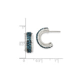 Sterling Silver Hoop Earrings with Triple Row Blue and White Crystals, Modern Round Cut Design