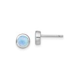 Sterling Silver Stud Earrings with Bezel Set Created Blue Opal, Minimalist Round Design
