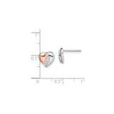 Sterling Silver Heart Stud Earrings with Cubic Zirconia and Rose Gold Tone Accent for Women