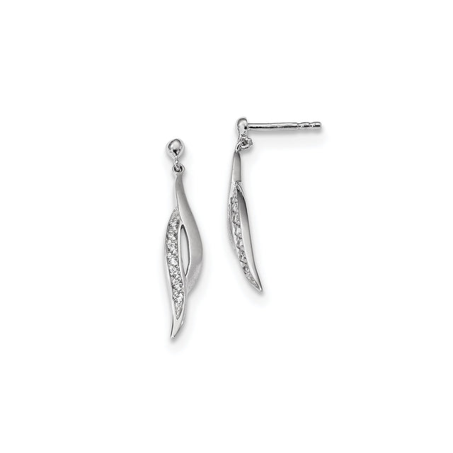 Sterling Silver Dangle Earrings with Cubic Zirconia, Twisted Leaf Design, Lightweight Drop Style