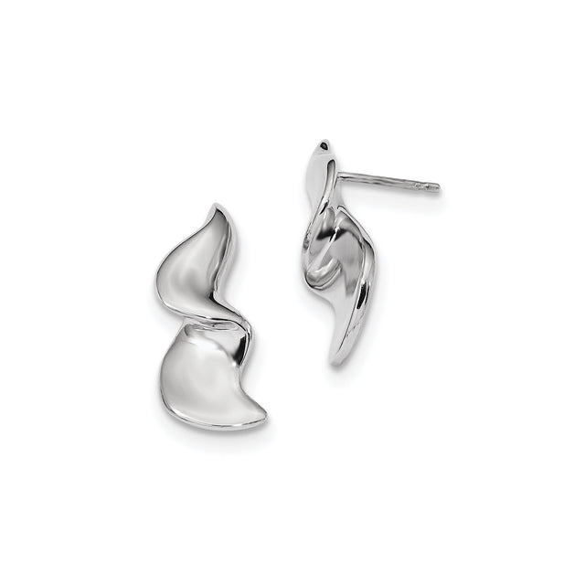 Sterling Silver Wave Stud Earrings for Women with Fluid Design and High Polish Finish, Minimalist Abstract Style, Lightweight Modern Post Earrings, Contemporary Silver Studs for Everyday Wear