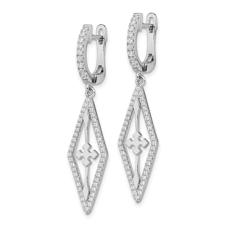 Sterling Silver Cross Dangle Earrings with Cubic Zirconia, Cutout Faith-Inspired Design