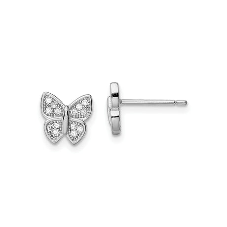 Sterling Silver Butterfly Pavé Stud Earrings with Cubic Zirconia, Nature-Inspired Design for Women