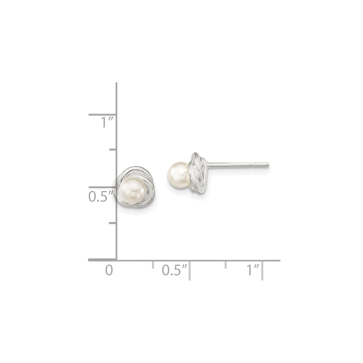 Sterling Silver Stud Earrings with Simulated Pearl, Love Knot Design