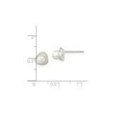 Sterling Silver Stud Earrings with Simulated Pearl, Love Knot Design